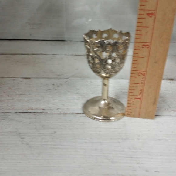 Vintage Antique Set of 4 Metal Silver Plated Tulip Cordial Glass Holders Cups. - Picture 7 of 11